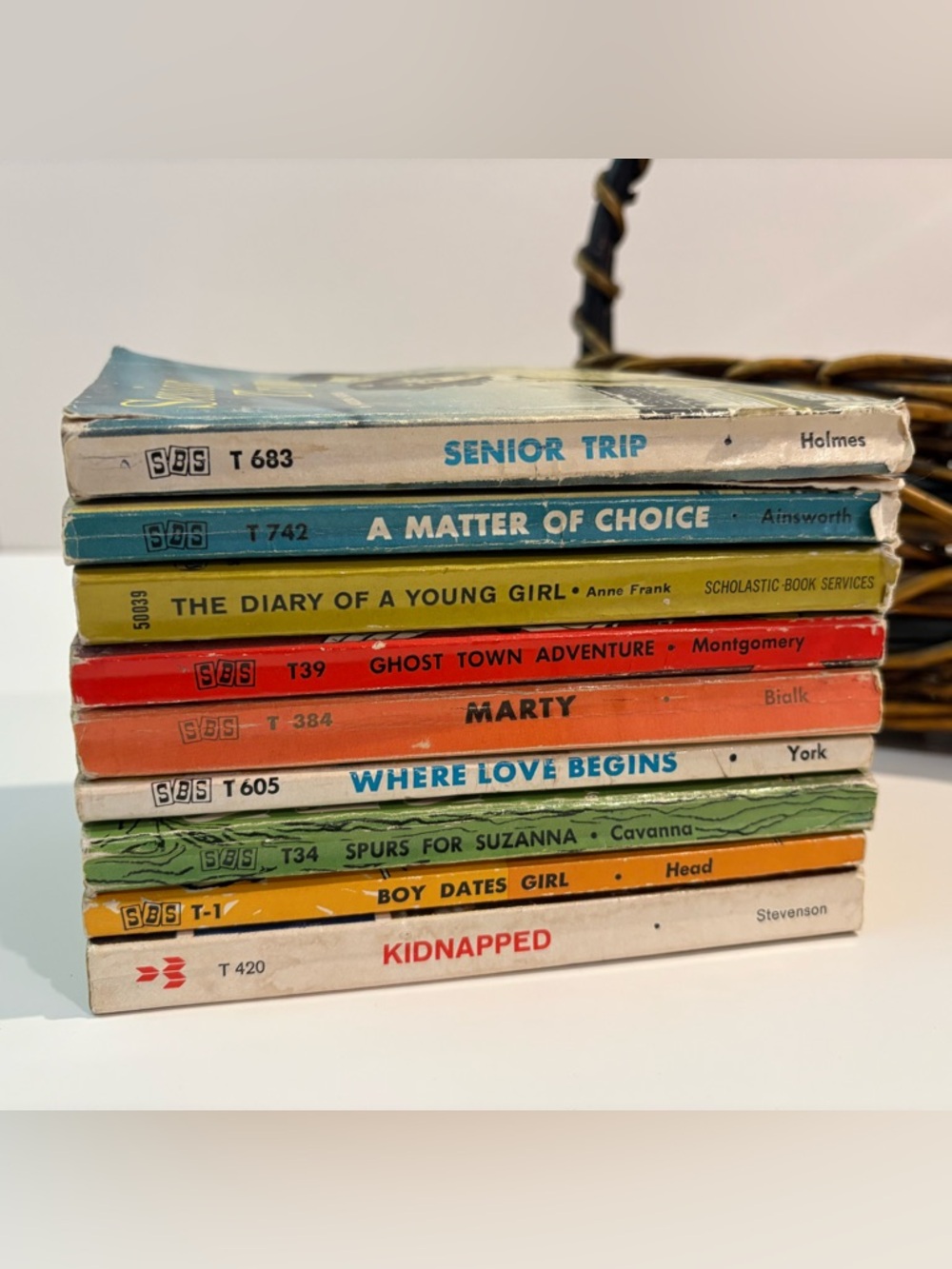 Vintage Paperbacks In Decorative Basket Set - 60s & 70s Novels Nostalgia
